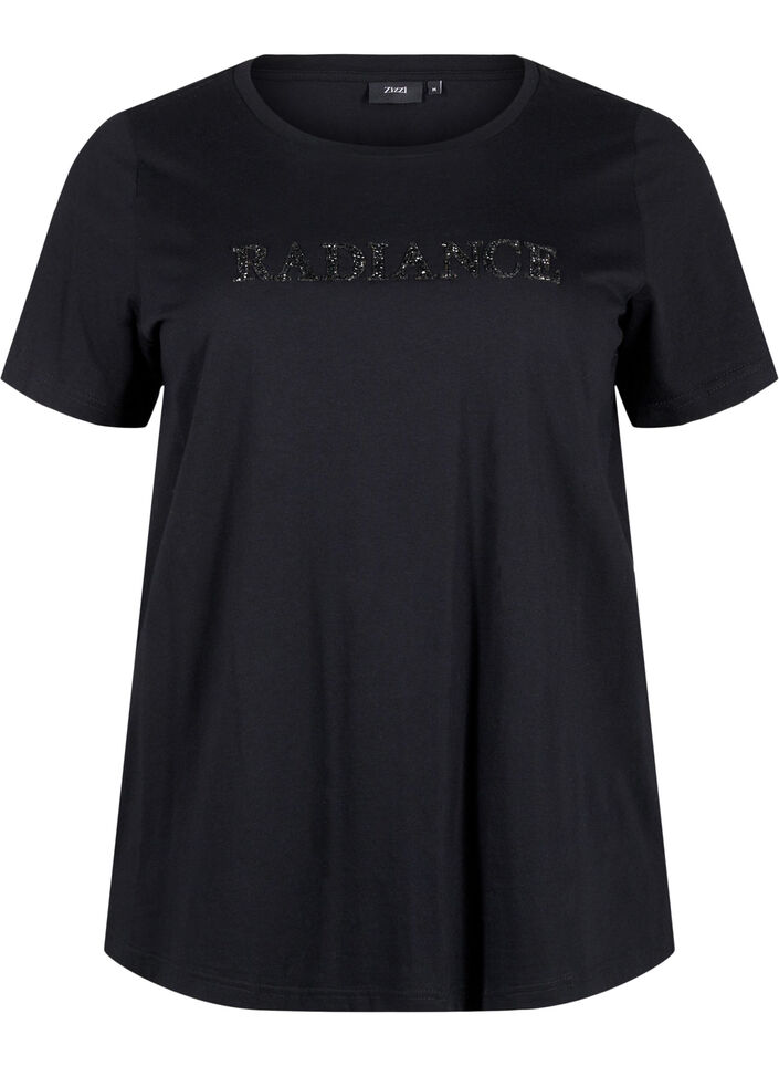 Bomulds t-shirt med rhinesten motiv, Black w. Radiance, Packshot image number 0