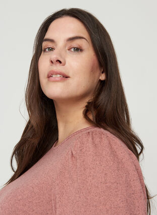 Meleret bluse med rund halsudskæring, Old Rose Melange , Model image number 2