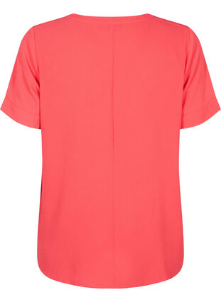 Kortærmet bluse med v-udskæring , Hibiscus, Packshot image number 1