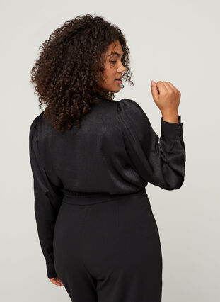 Skjorte med struktur og lange pufærmer, Black, Model image number 1