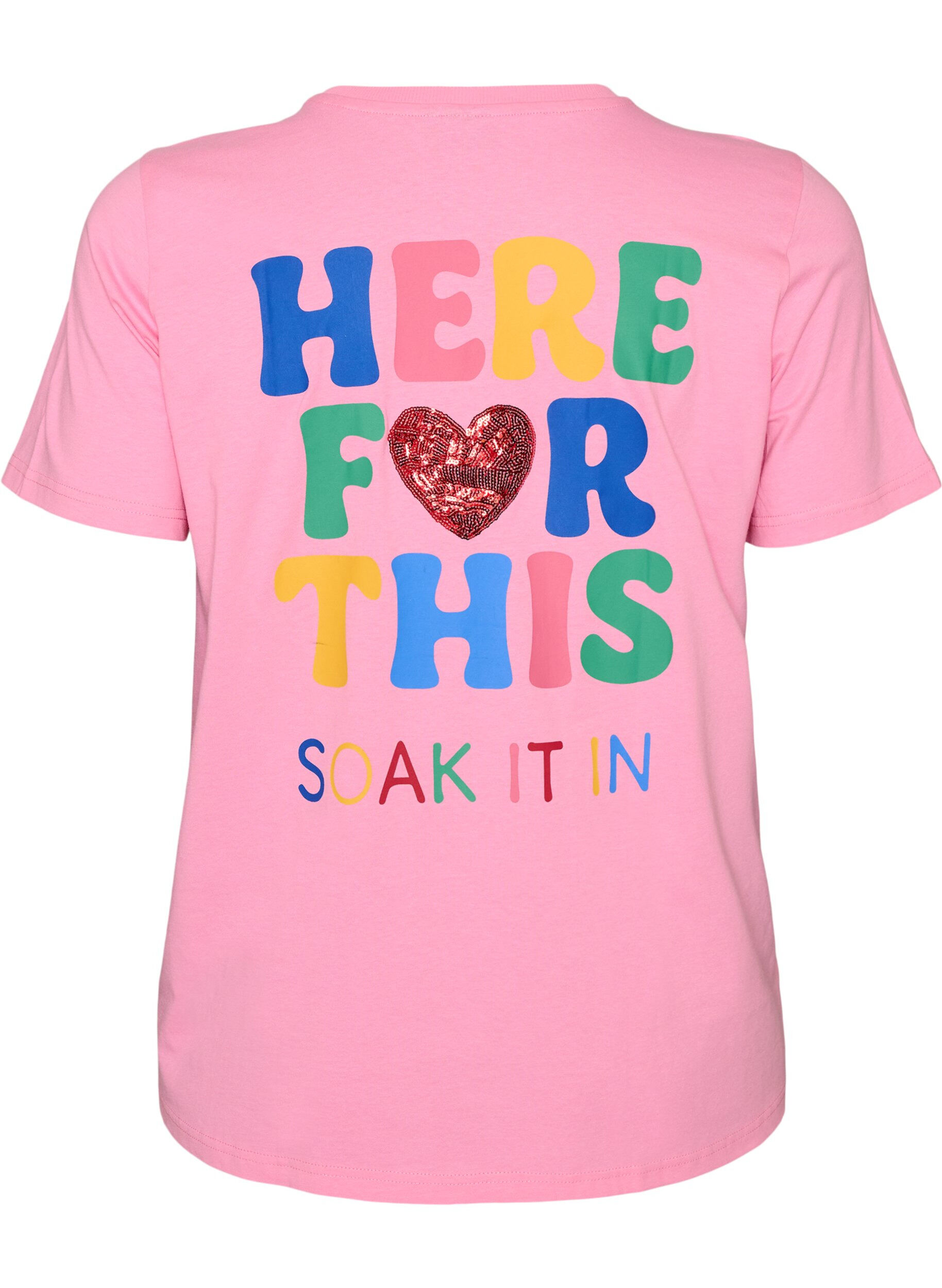 ZizziT-shirt med paillethjerte og farverigt rygprint, Lyser&oslash;d, Packshot image number 1
