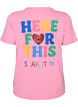 T-shirt med paillethjerte og farverigt rygprint, Lyser&oslash;d, Packshot image number 1
