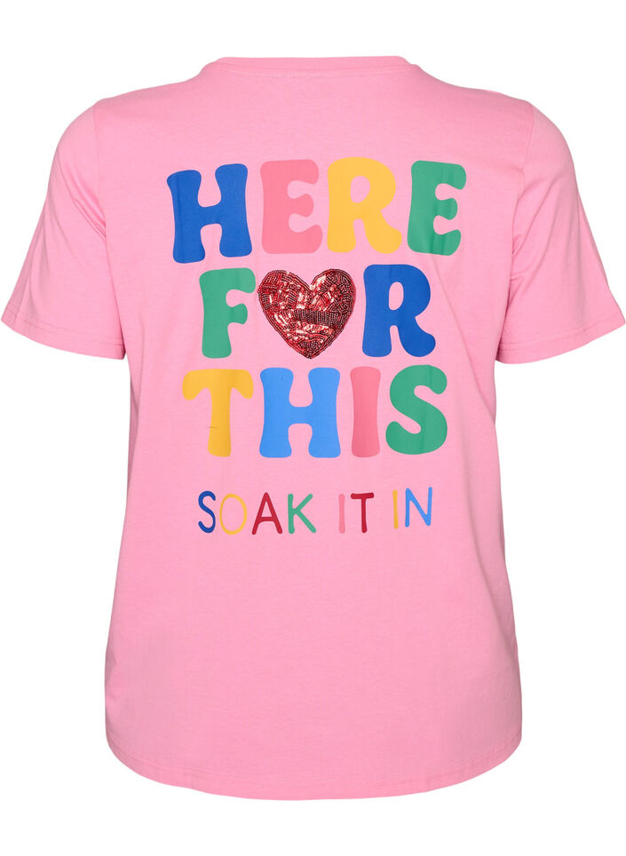 T-shirt med paillethjerte og farverigt rygprint, Lyser&oslash;d, Packshot image number 1