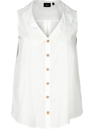 Ærmeløs skjorte i bomuld, Bright White, Packshot image number 0