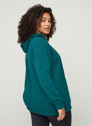 Sweatshirt med lomme og hætte, Deep Teal, Model image number 1