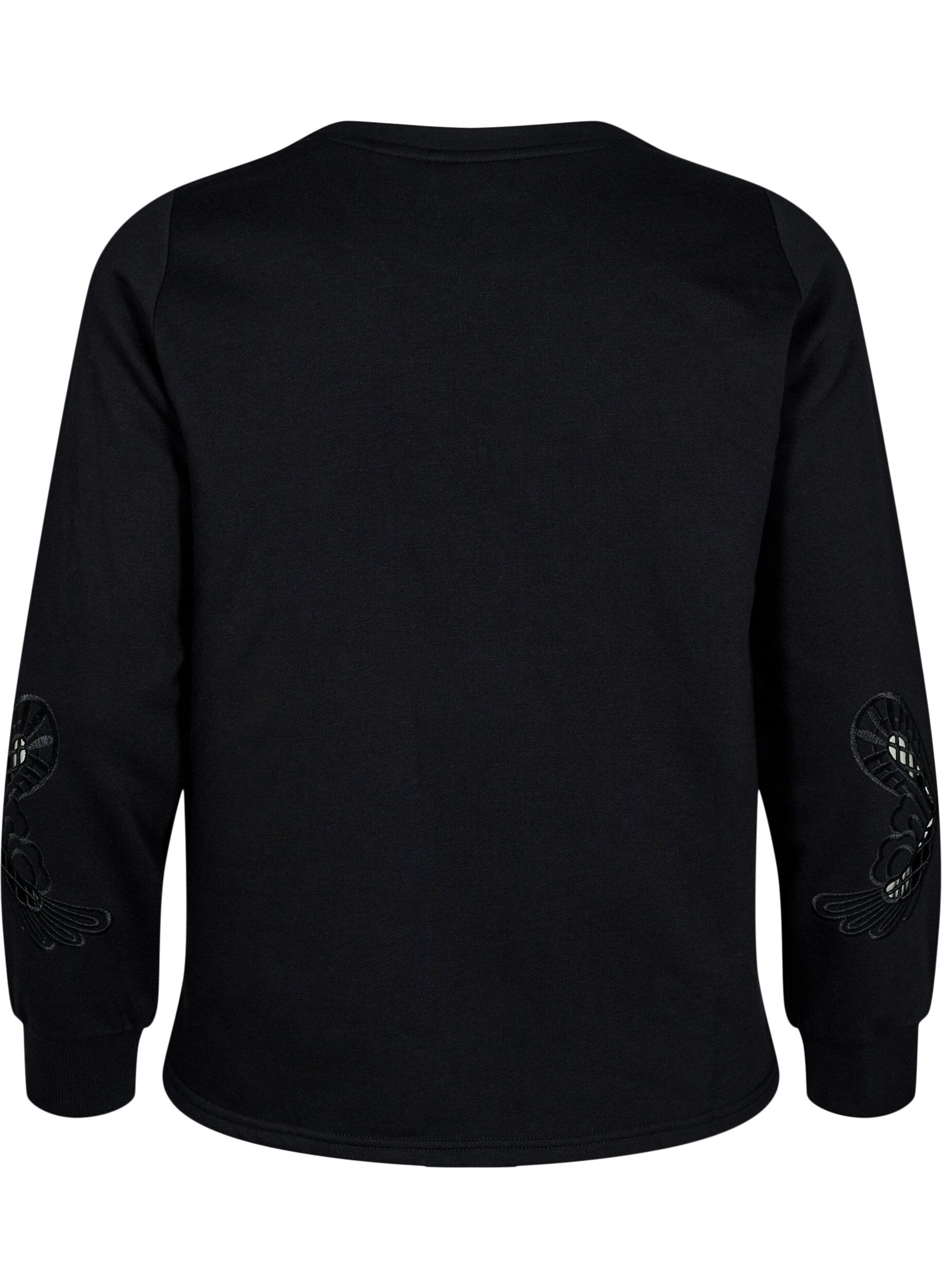 Zizzi Sweatbluse med broderede udsk&aelig;ringer, Black, Packshot image number 1