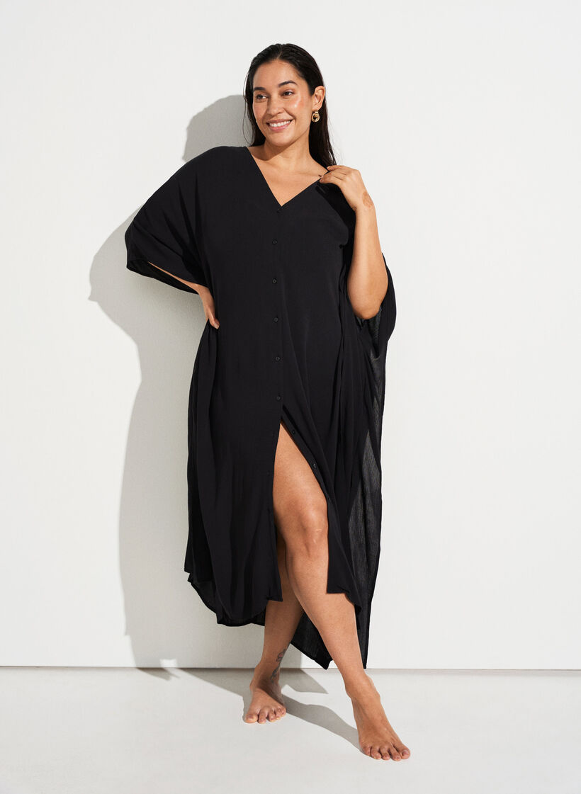 Kaftan strandkjole med knapper, Sort, Image image number 0