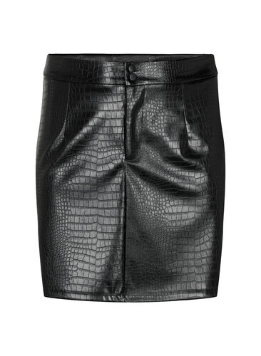 Nederdel i imiteret læder med dyremønster, Black, Packshot image number 0