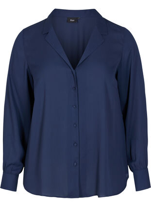 Skjorte med knaplukning og v-udskæring, Navy Blazer, Packshot image number 0