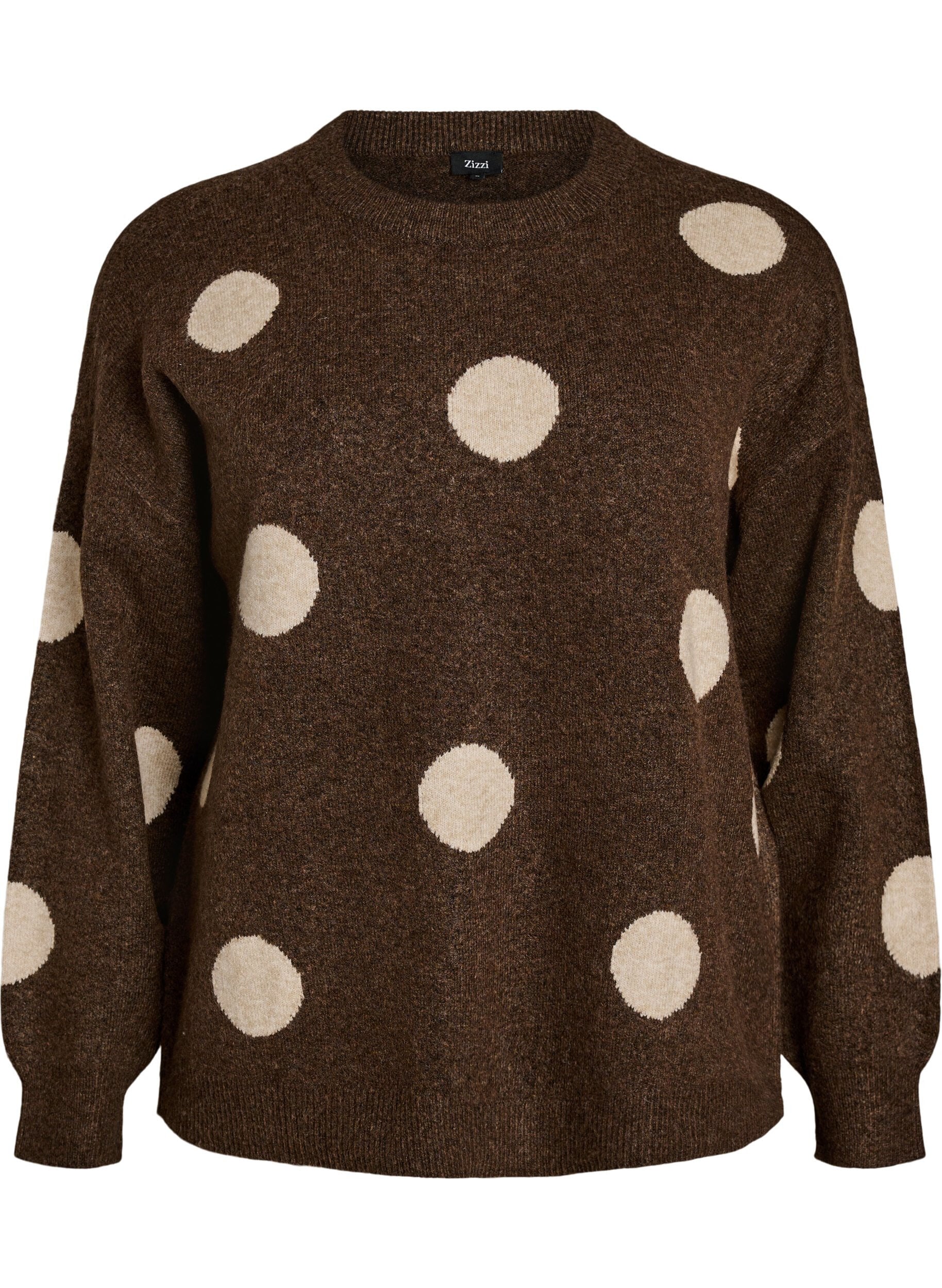 ZizziStrikbluse med prikket m&oslash;nster, Brun, Packshot image number 0