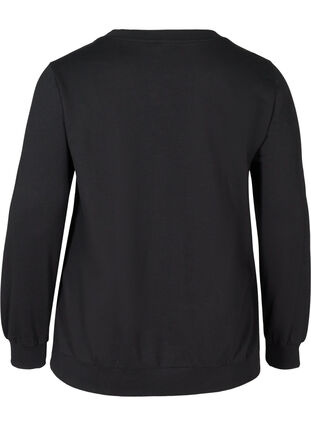 Bomulds sweatshirt med tryk på brystet, Black w. Black, Packshot image number 1
