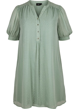 Kjole med korte ærmer og knapper, Chinois Green, Packshot image number 0