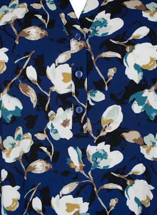 Blomstret bluse med 3/4 ærmer, P. Blue Flower AOP, Packshot image number 2