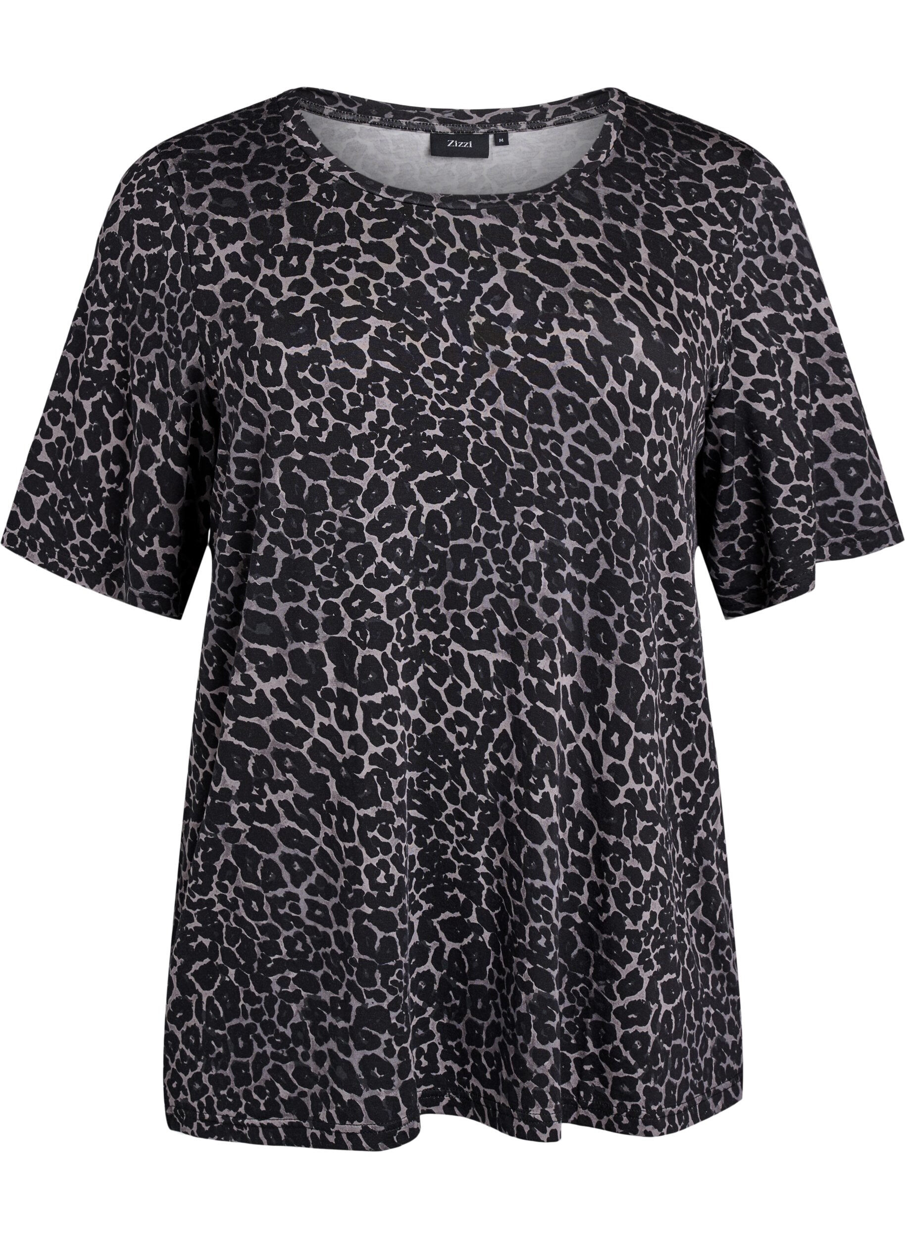 ZizziT-shirt med TENCEL&trade; Lyocell og leoprint, Gr&aring;, Packshot image number 0
