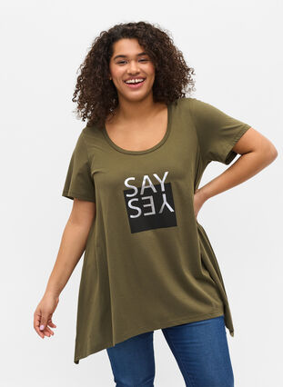 Kortærmet bomulds t-shirt med a-form, Ivy Green YES, Model image number 0