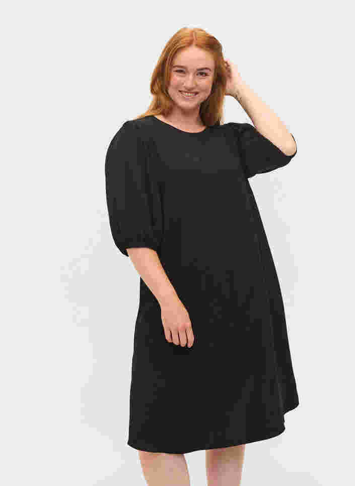 Viskose kjole med rygdetalje, Black, Model image number 0