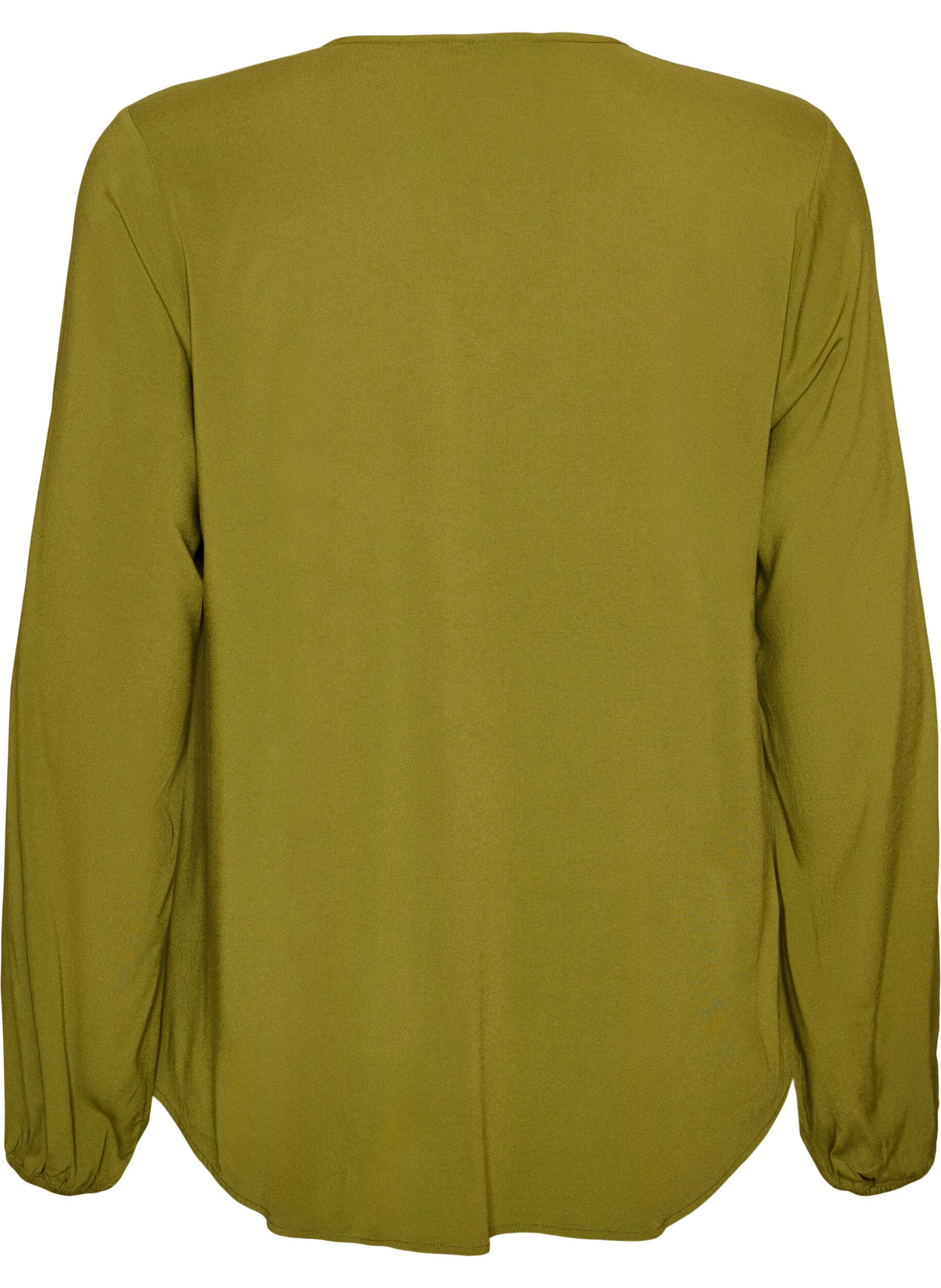 ZizziViskosebluse med V-hals og lange &aelig;rmer, Gr&oslash;n, Packshot image number 1