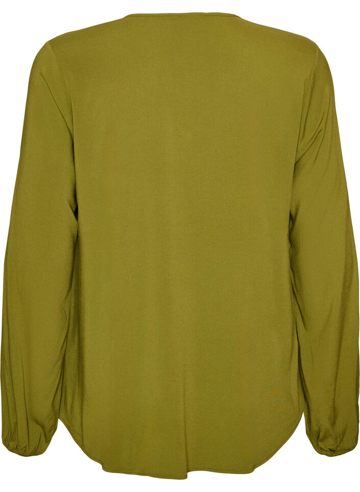 Viskosebluse med V-hals og lange &aelig;rmer, Gr&oslash;n, Packshot image number 1