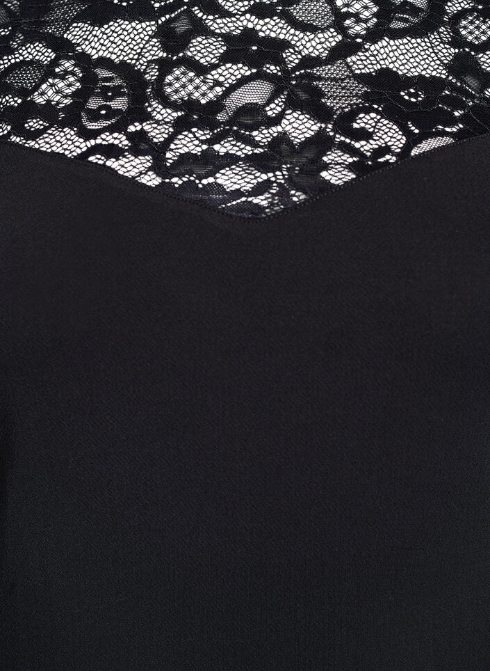 Tætsiddende body med blondeærmer, Sort, Packshot image number 2