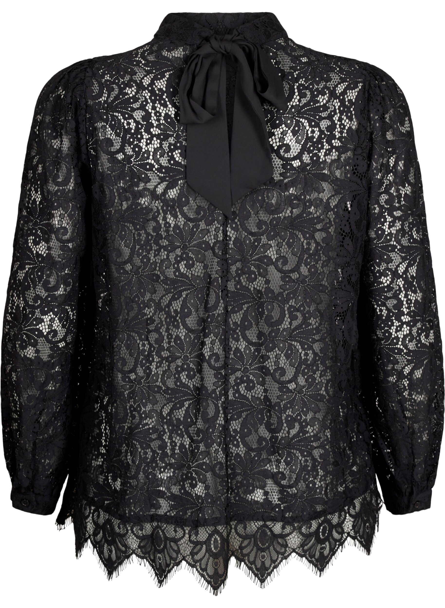 Zizzi Blonde bluse med sl&oslash;jfedetalje, Black, Packshot image number 1