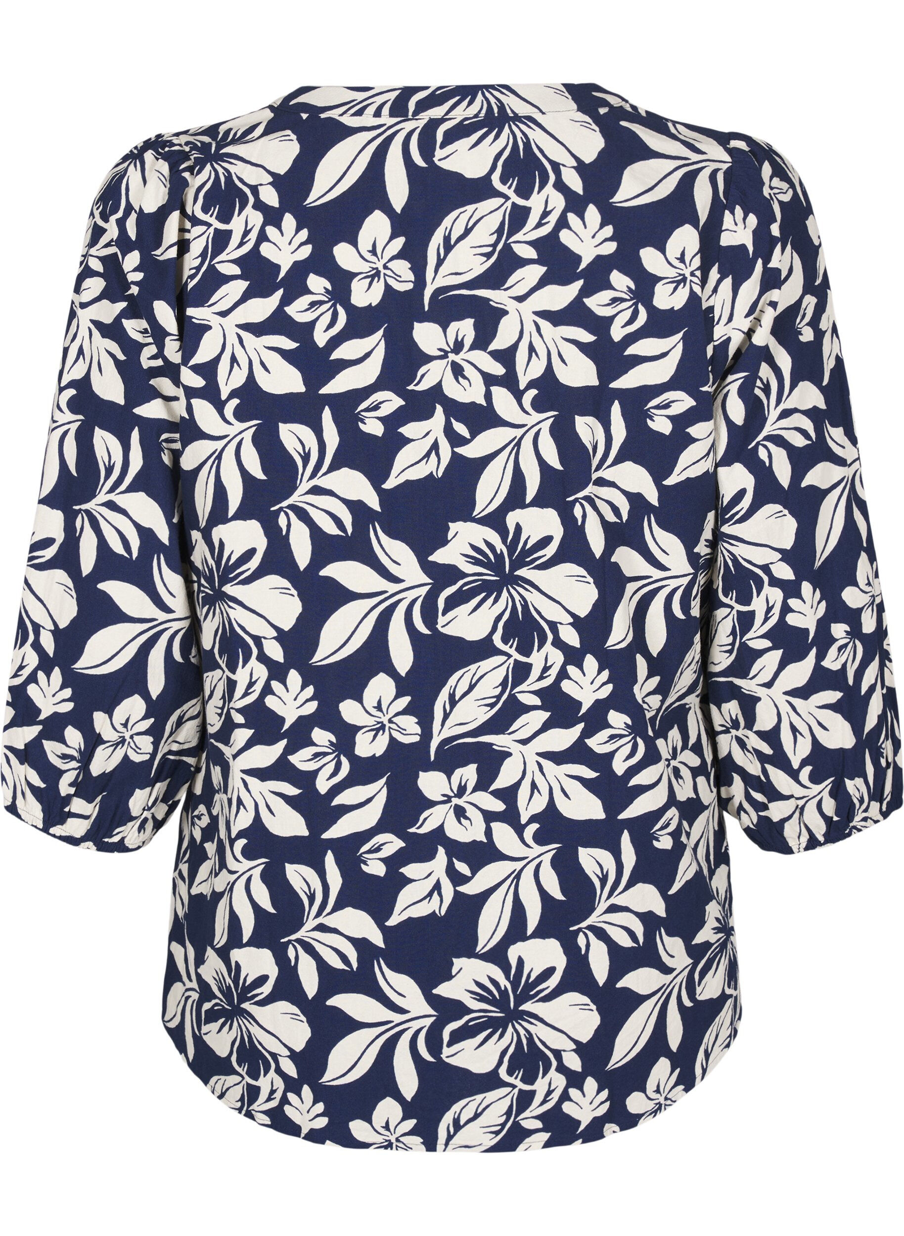 Zizzi 3/4 &aelig;rmet bluse i bomuld med print, Naval Academy Flower, Packshot image number 1