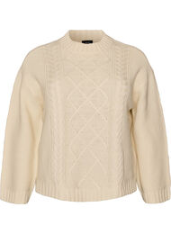 Strikbluse med kabelstrikket m&oslash;nster, Vanilla