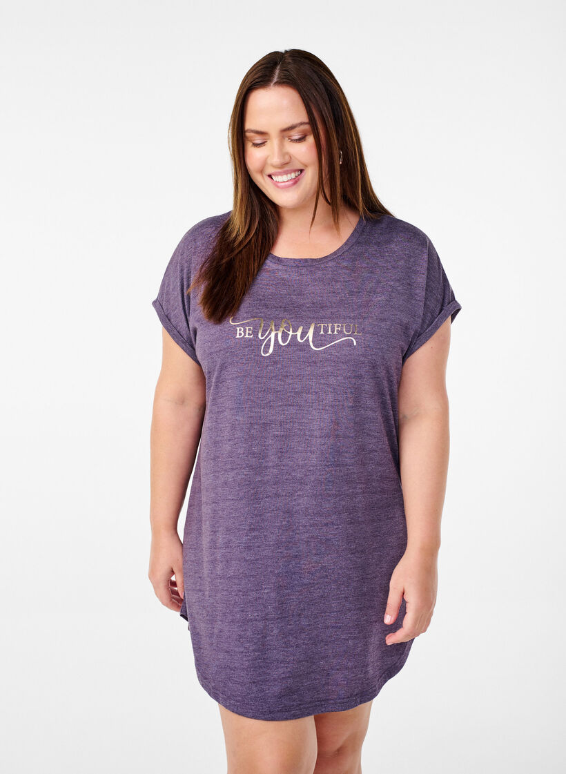 Kortærmet natkjole med tekstprint, , Model image number 0