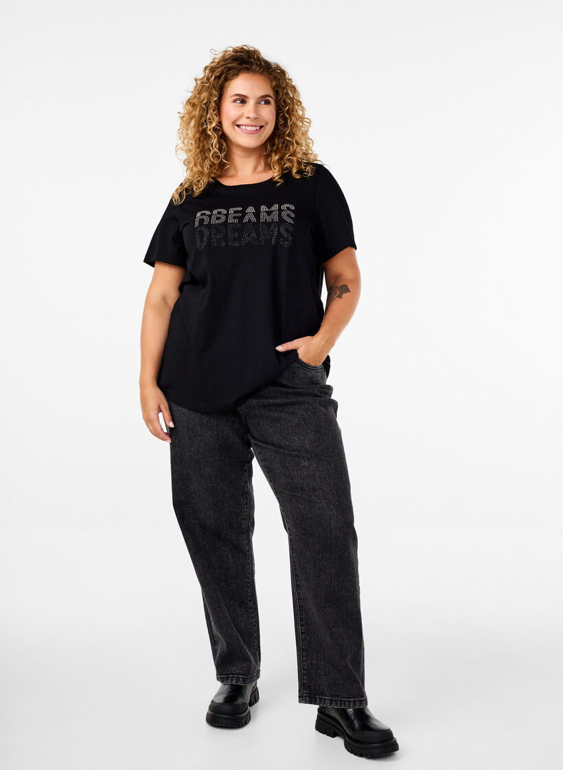 Bomulds t-shirt med rhinesten motiv, Black w. Dream, Model image number 2