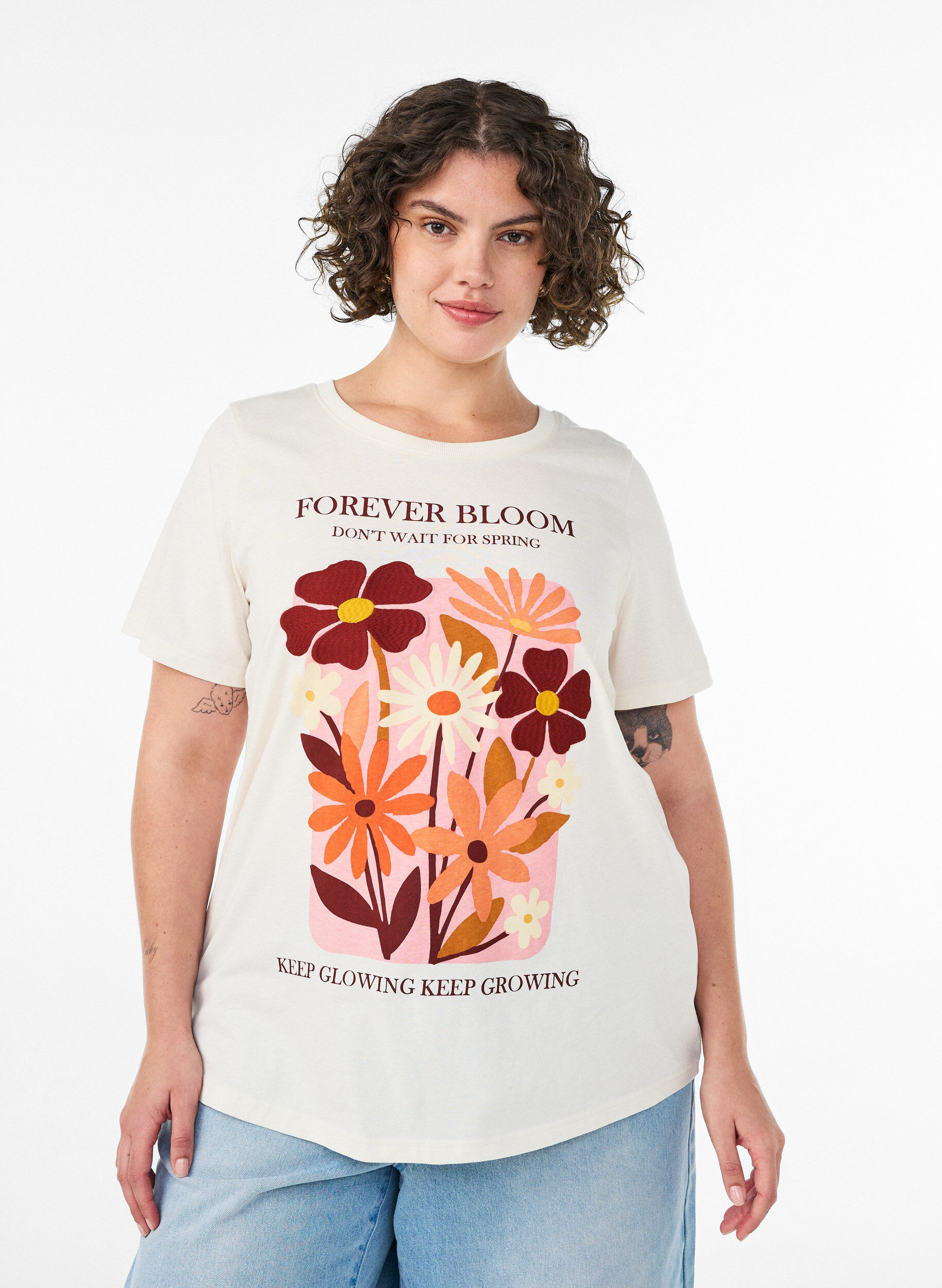T-shirt i bomuld med printmotiv, Vanilla, Model