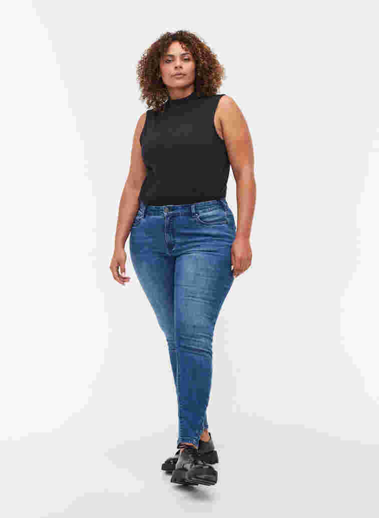 Super slim Amy jeans med sløjfe, Dark blue, Model image number 4