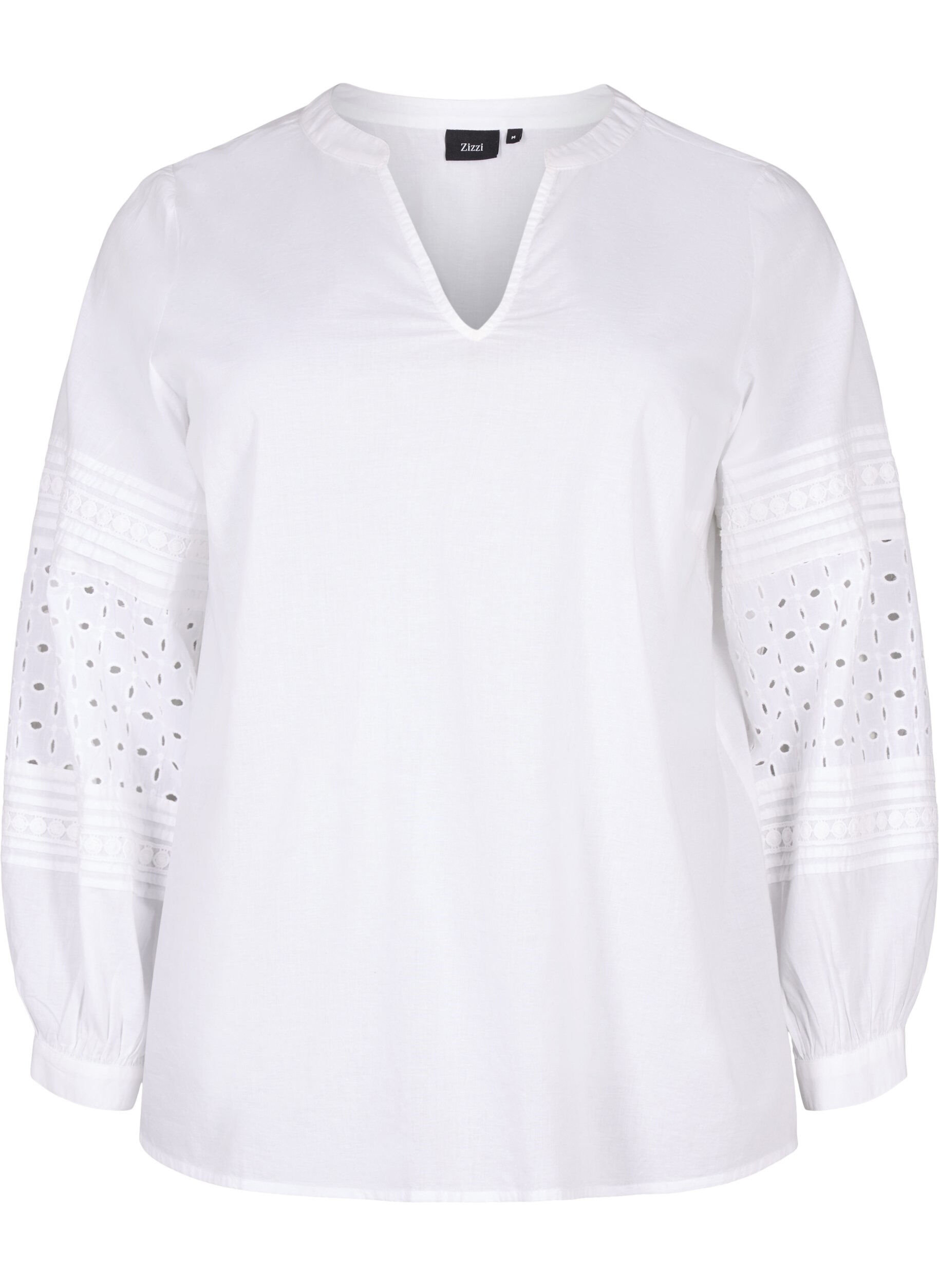 Zizzi Bluse med lange &aelig;rmer og dekorative detaljer, Bright White, Packshot image number 0