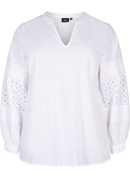 Bluse med lange ærmer og dekorative detaljer, Bright White