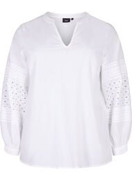 Bluse med lange ærmer og dekorative detaljer, Bright White