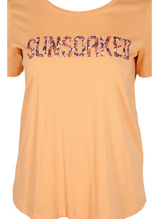 Kortærmet bomulds t-shirt med tryk , Apricot Nectar SUN, Packshot image number 2