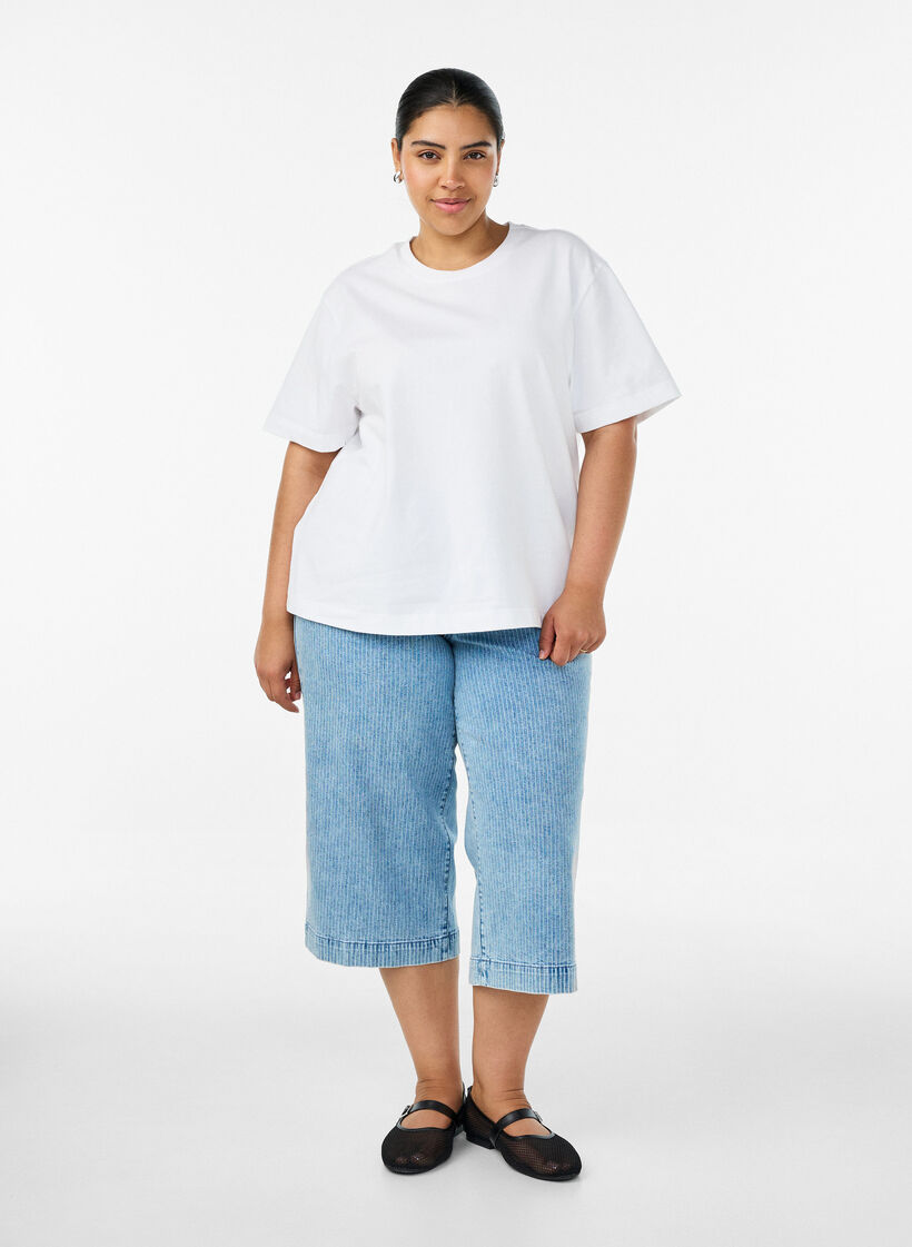 Boxy T-shirt i bomuld, Hvid, Model image number 1