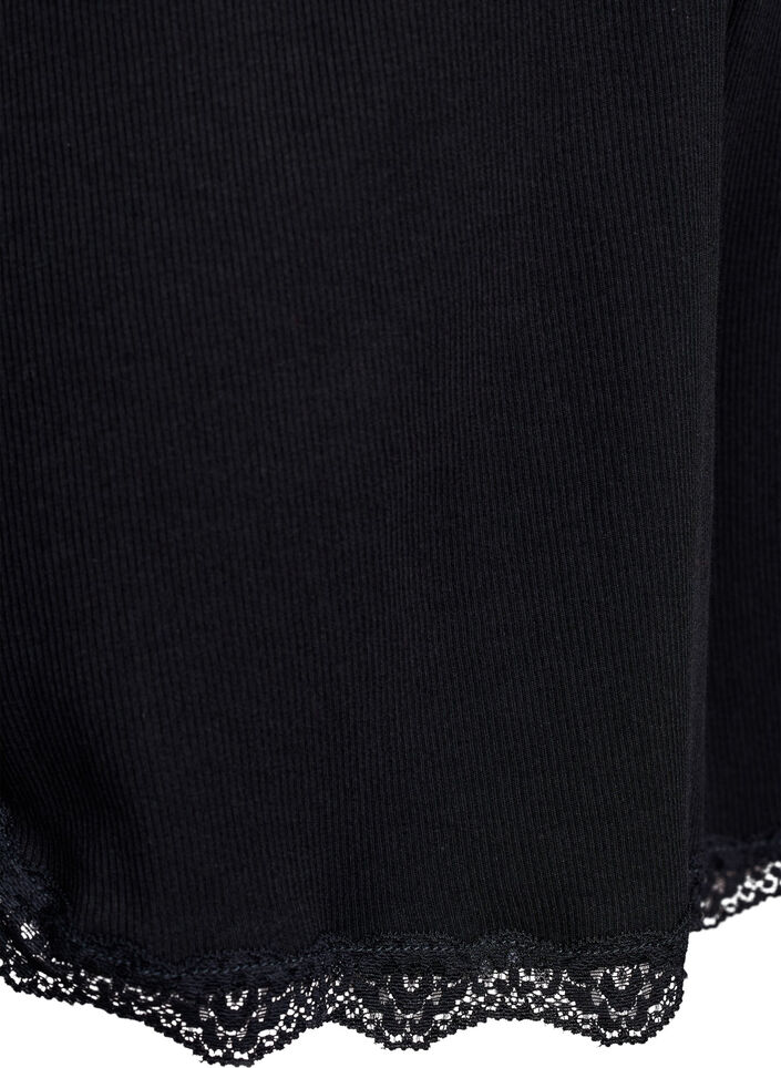 L&oslash;se natshorts med ribstruktur og blondekant, Sort, Packshot image number 3