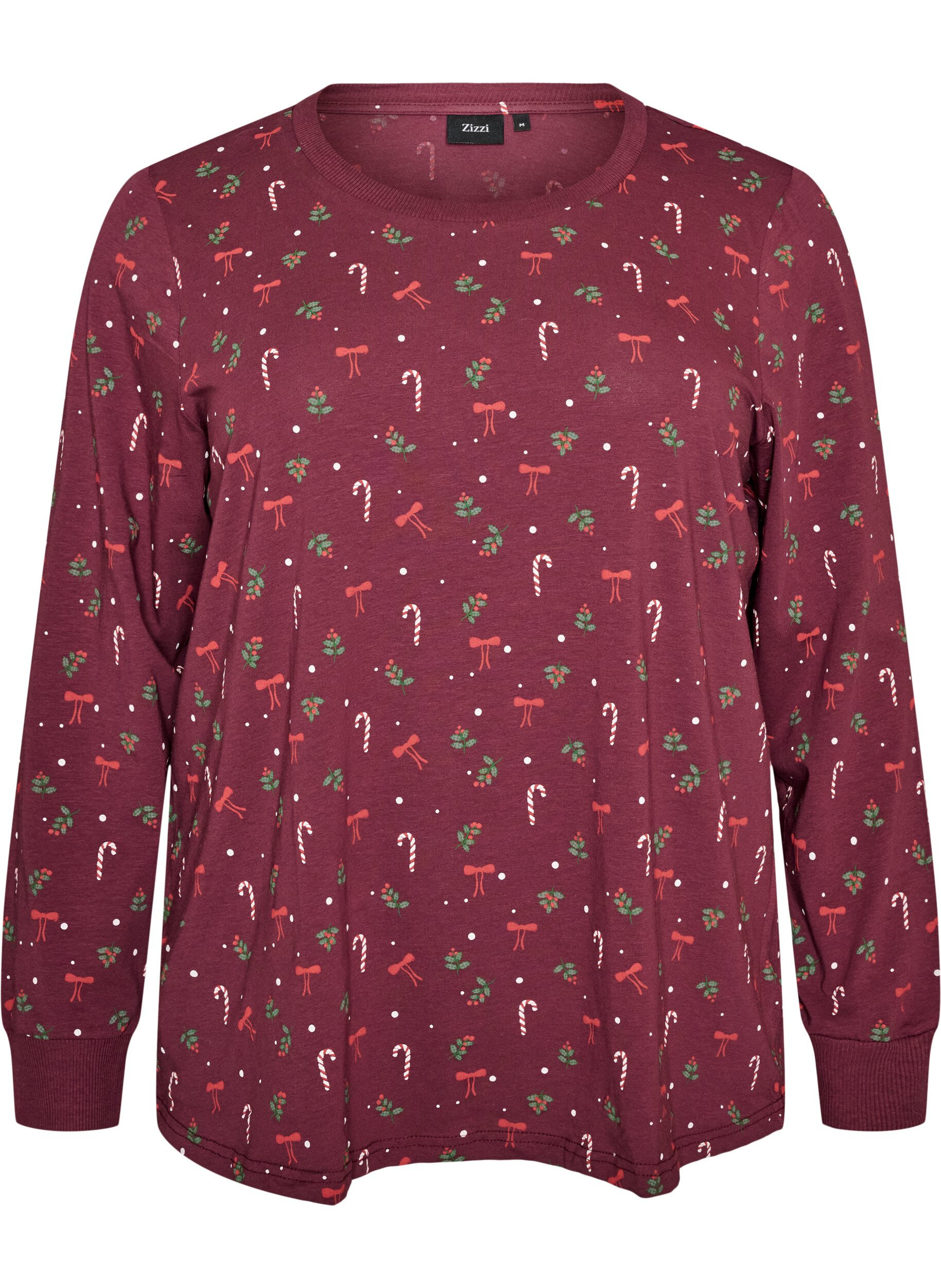 ZizziNatbluse med print, M&oslash;rk Bordeaux, Packshot image number 0