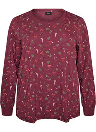 Natbluse med print, M&oslash;rk Bordeaux