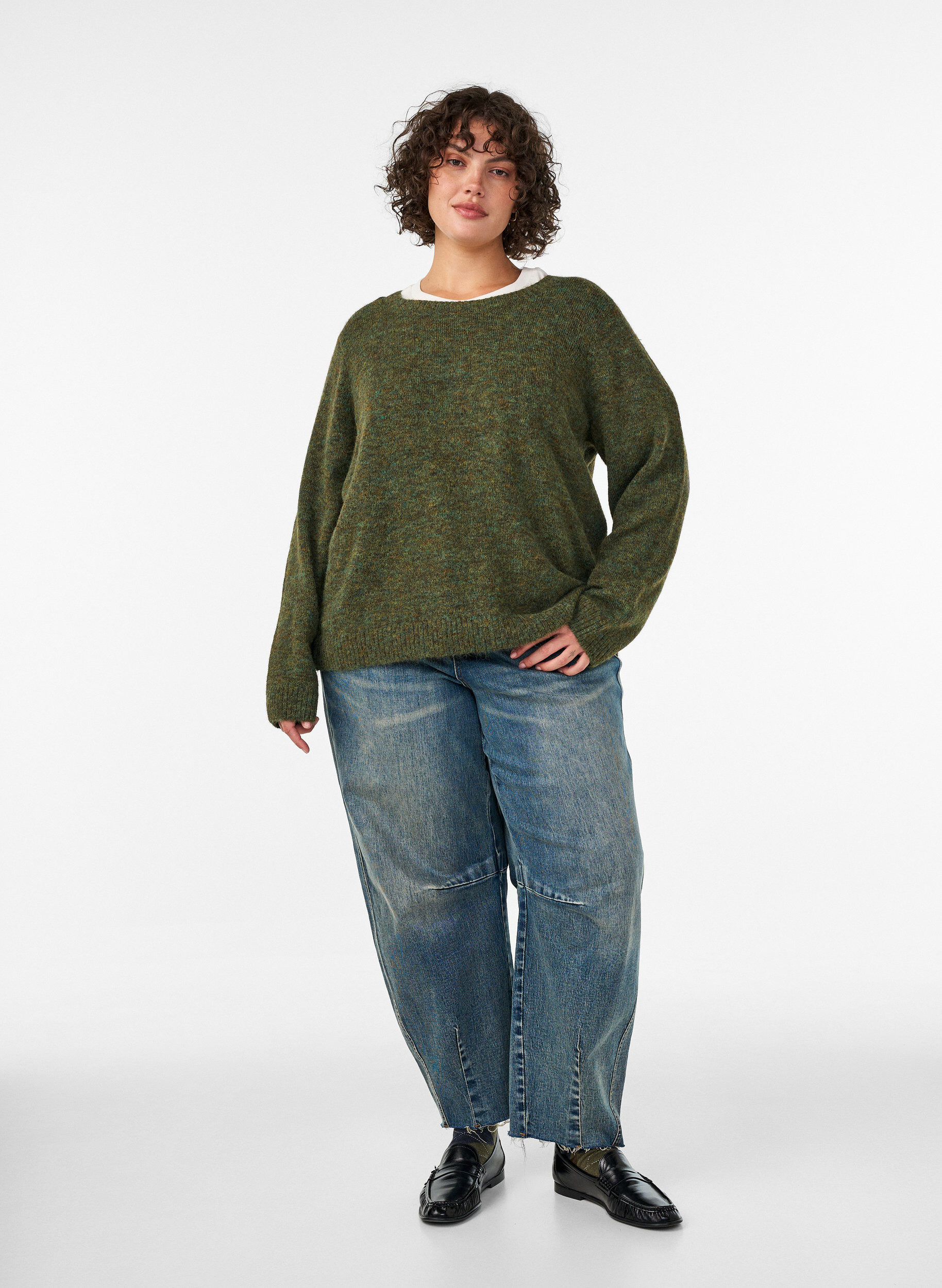 ZizziL&oslash;s striktr&oslash;je med rund hals, Gr&oslash;n, Model image number 1
