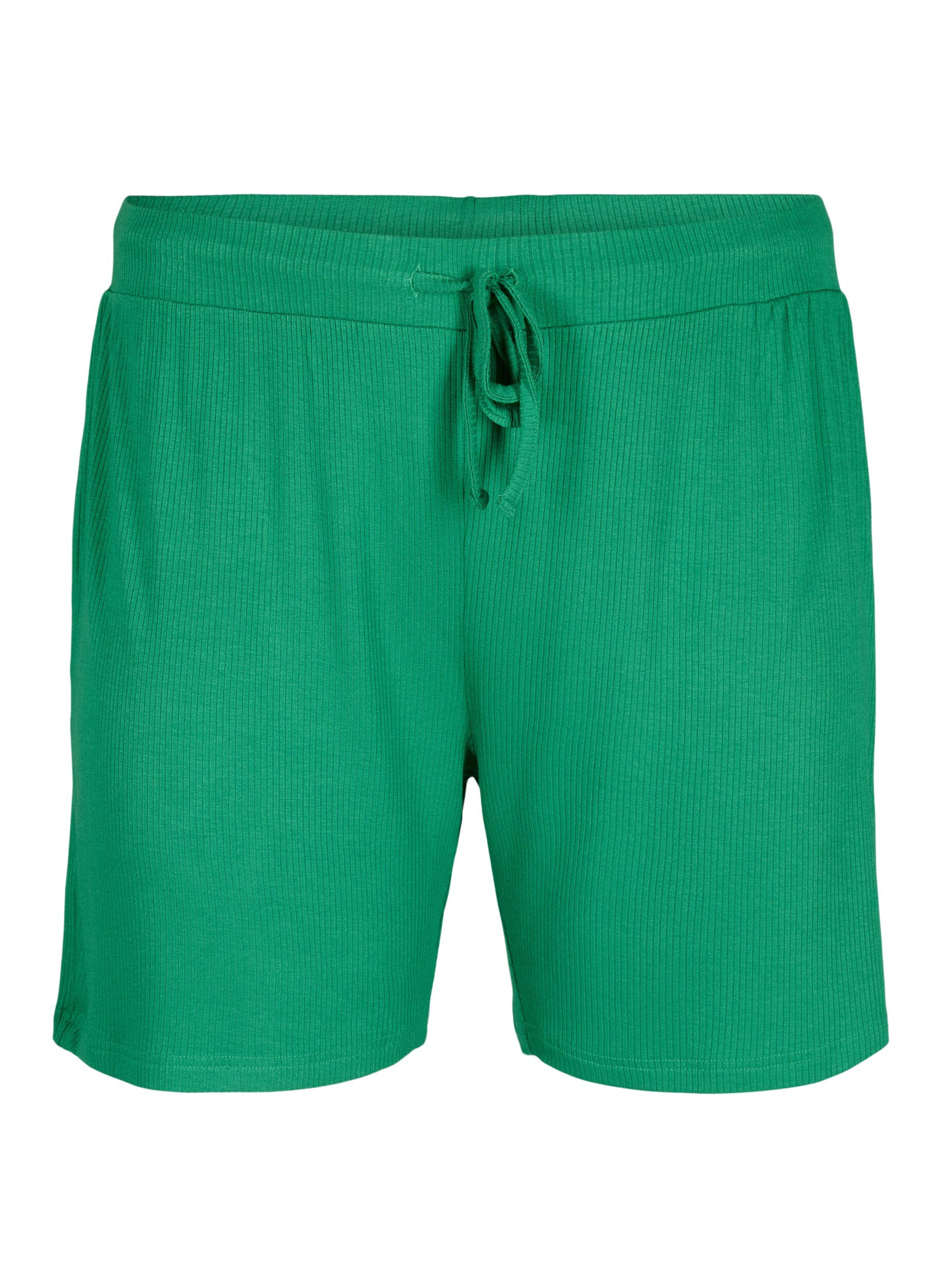 Zizzi L&oslash;stsiddende viskose shorts med rib, Jolly Green, Packshot image number 0