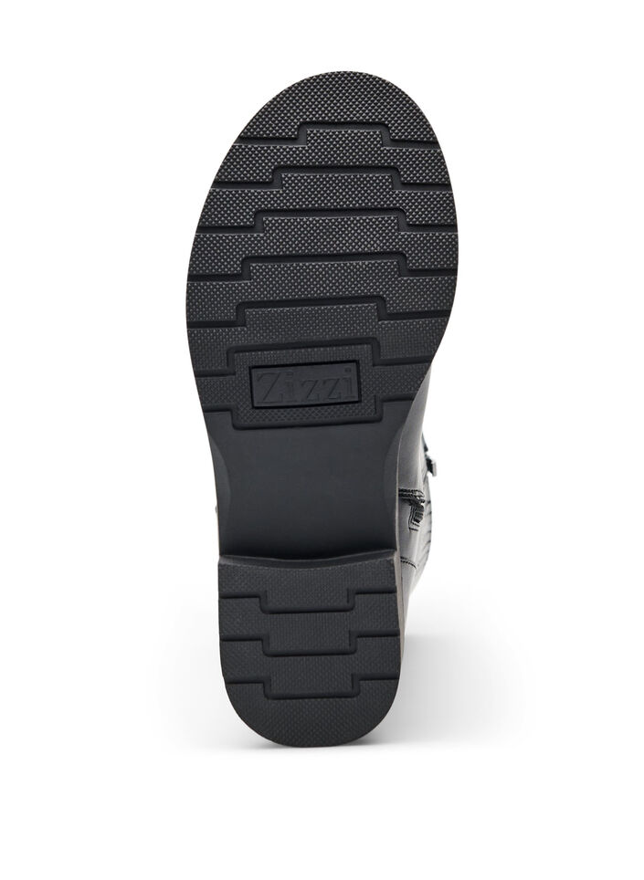 Wide fit – Høj læderstøvle med dekorative spænder, Sort, Packshot