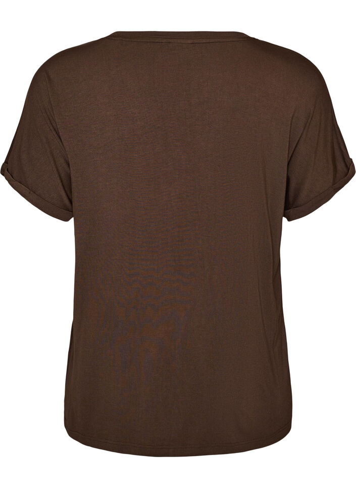 Basis T-shirt i viskose med V-hals, Brun, Packshot image number 1