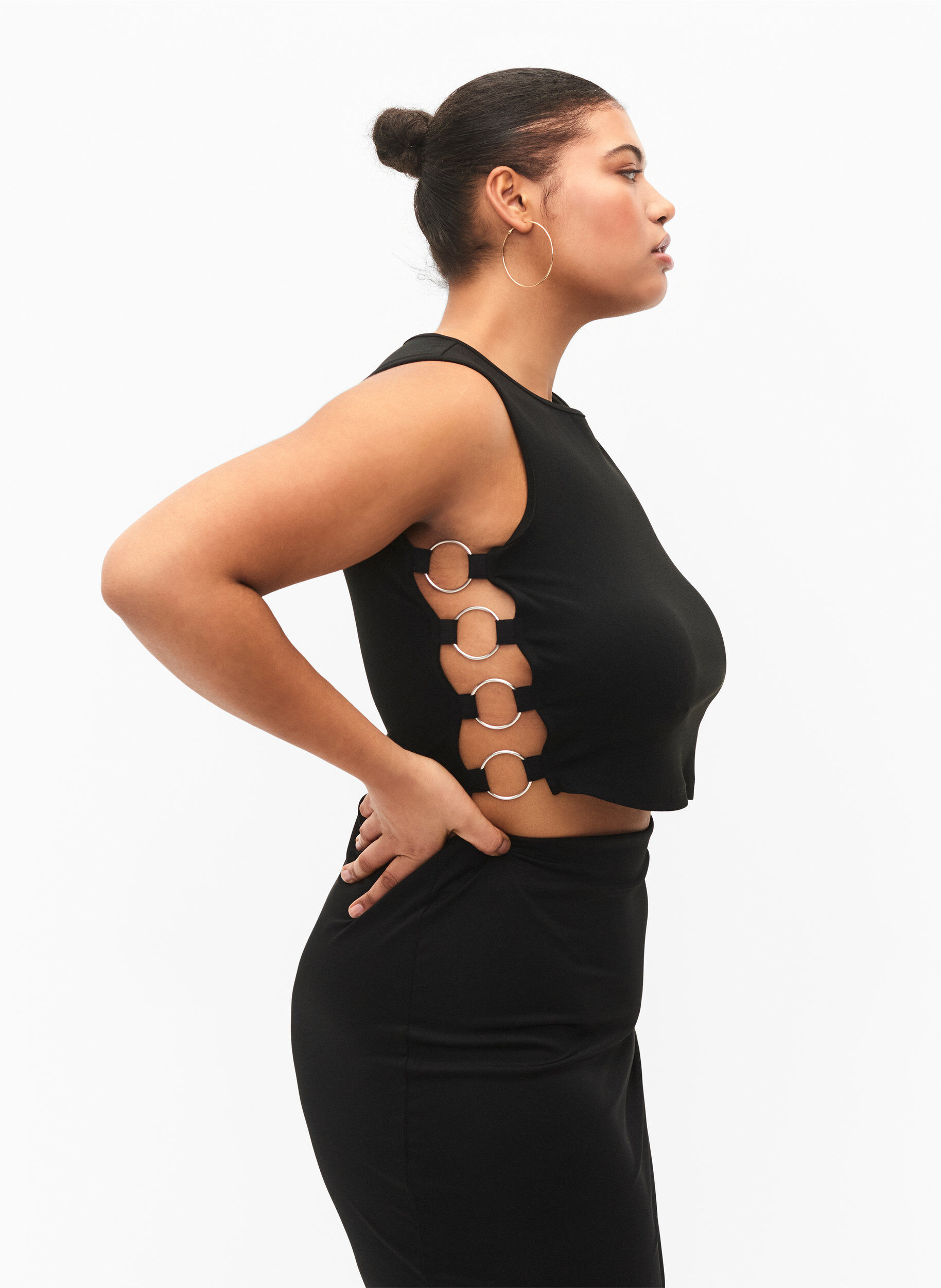 Zizzi Kort top med &aring;ben detalje i siden, Black, Model image number 2