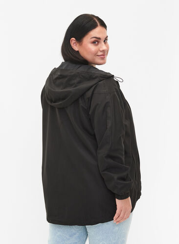 Kort jakke med hætte og justerbar bund, Black, Model image number 1