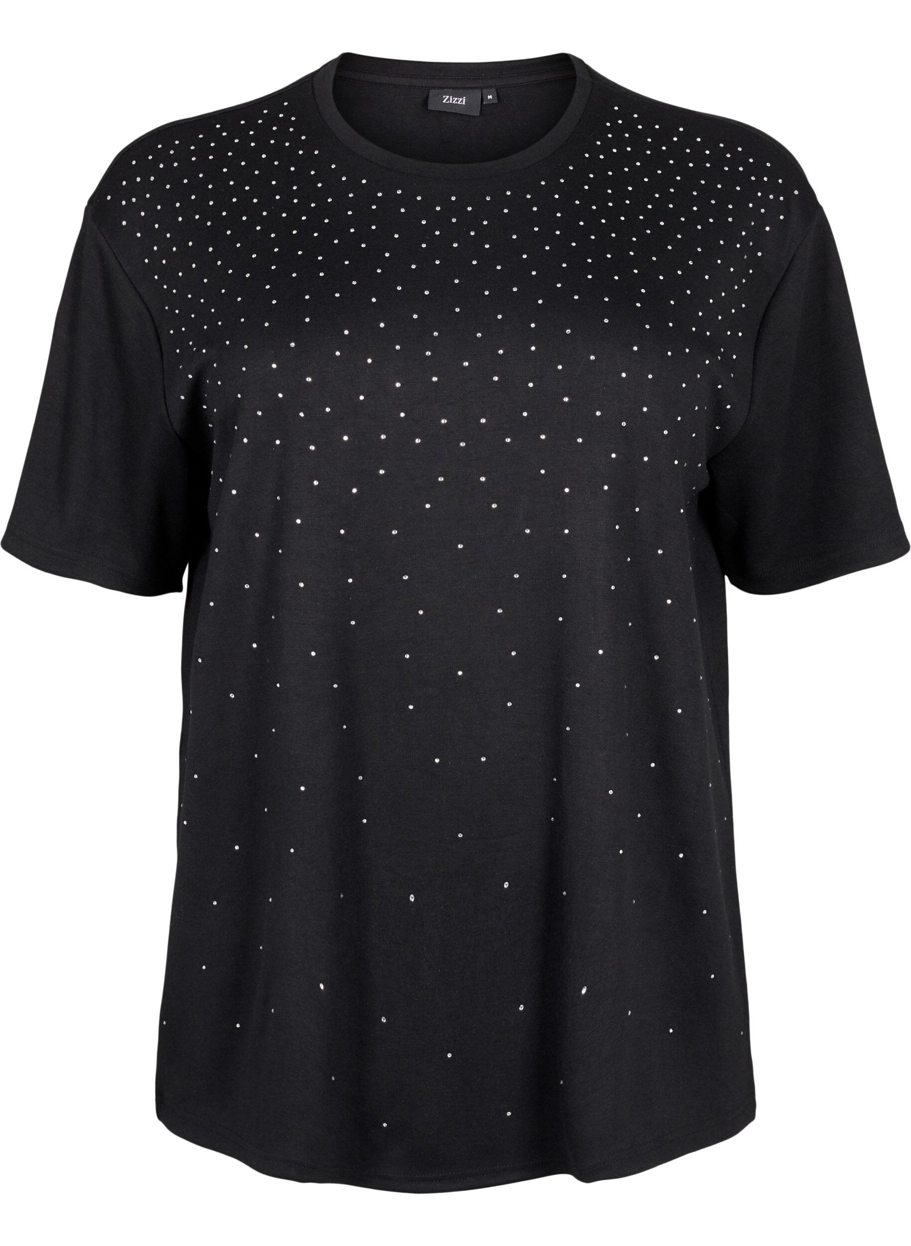 ZizziT-shirt med rhinsten og rund hals, Sort, Packshot image number 0