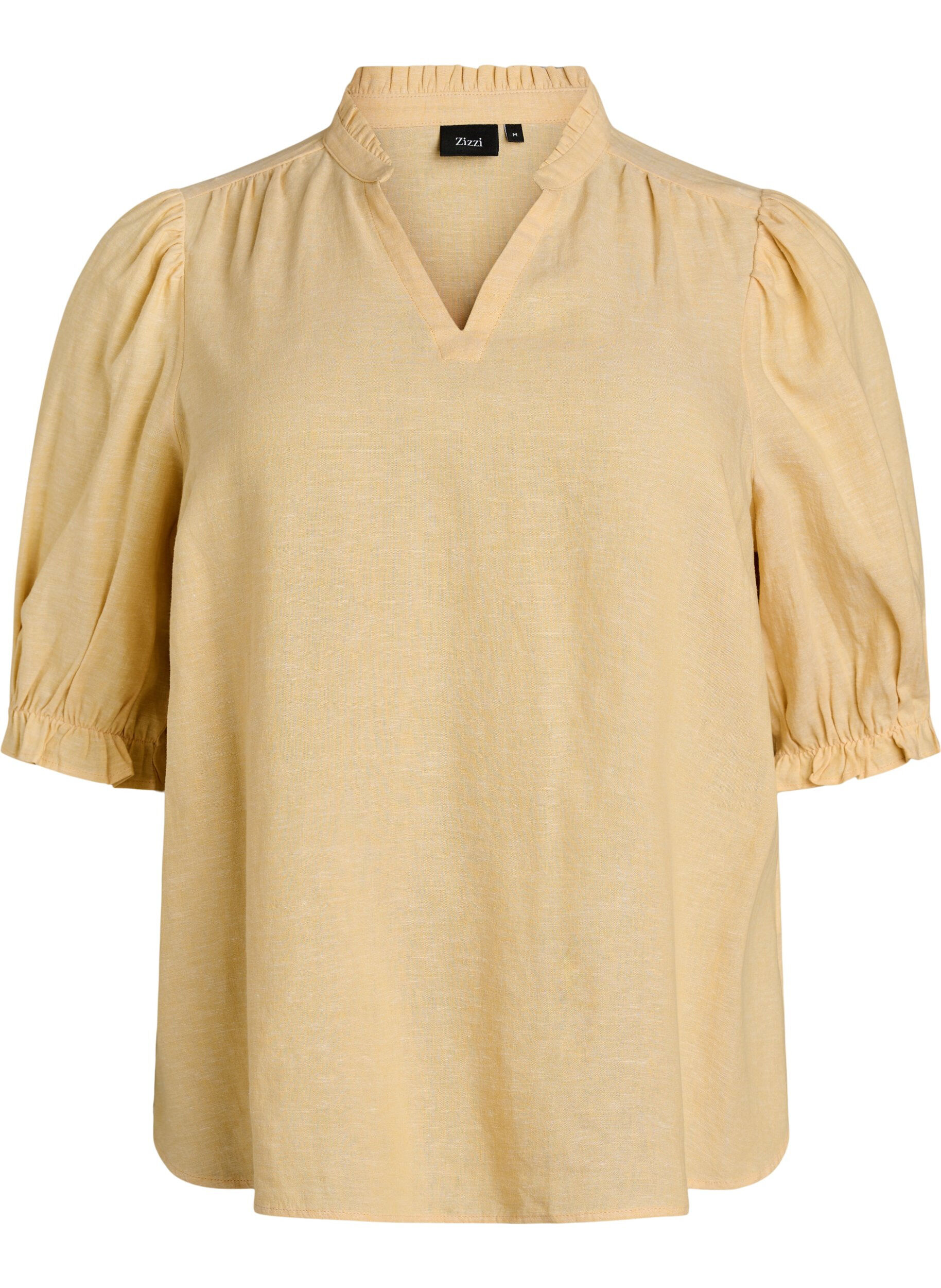 Zizzi Bluse i h&oslash;r og viskose med 1/2 &aelig;rmer, Gul, Packshot image number 0