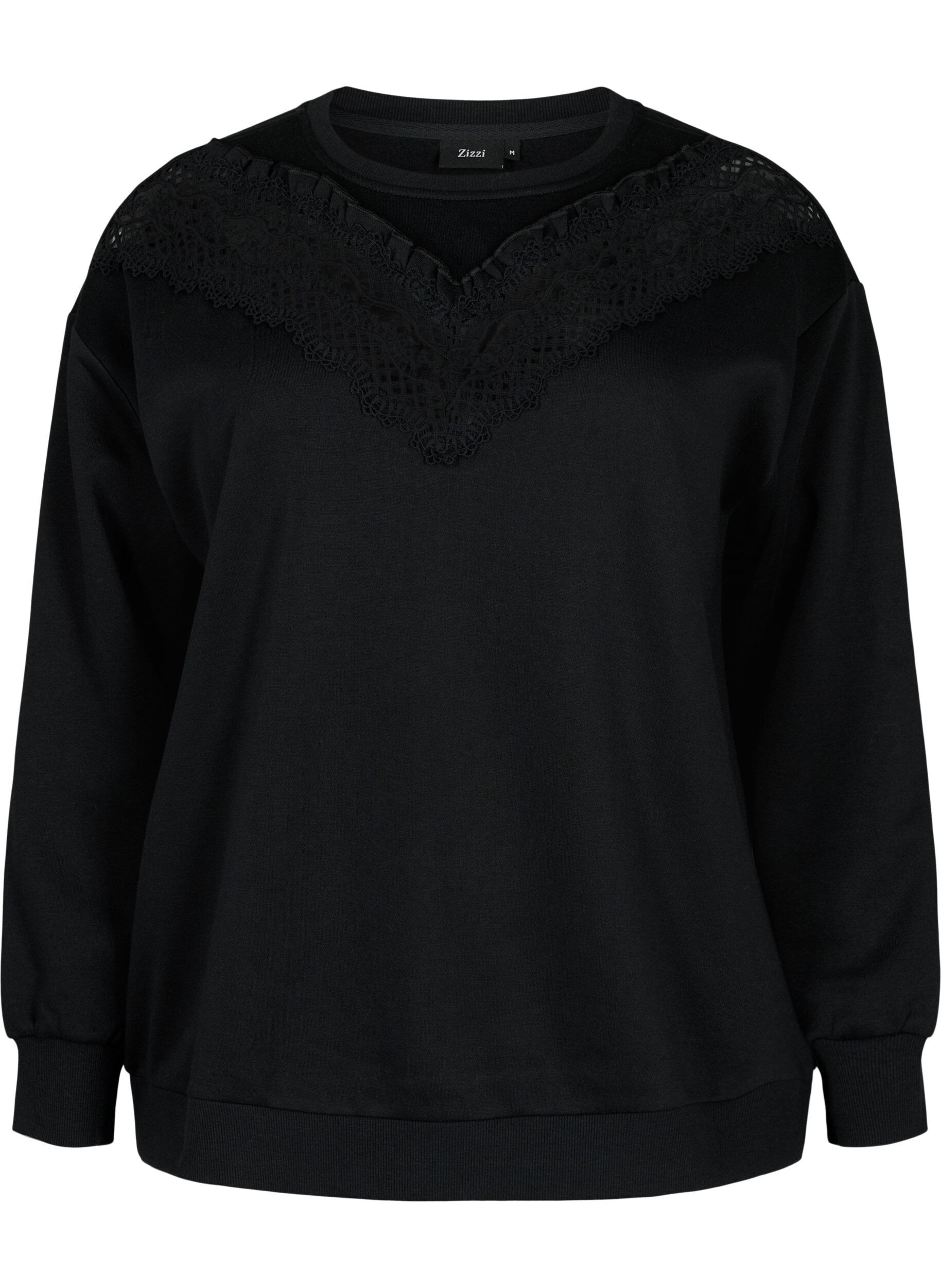 Zizzi Sweatshirt med fl&aelig;se og crochet detalje, Black, Packshot image number 0