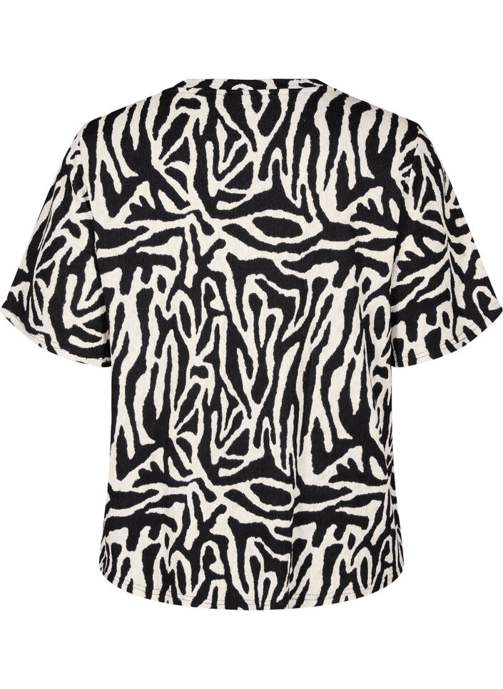 Kort&aelig;rmet bluse med m&oslash;nster, Sort, Packshot image number 1