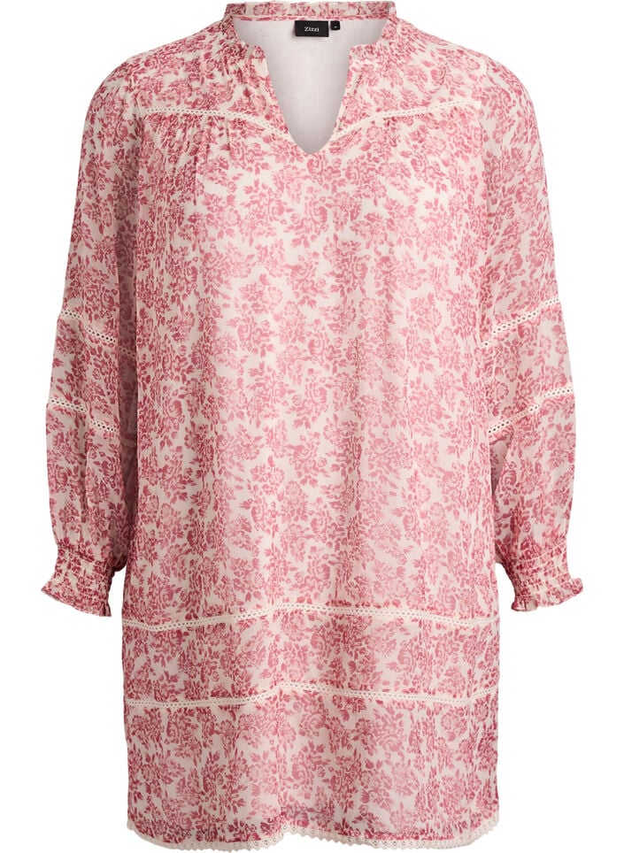 Kort kjole i chiffon med crochet-detaljer, Lyser&oslash;d, Packshot