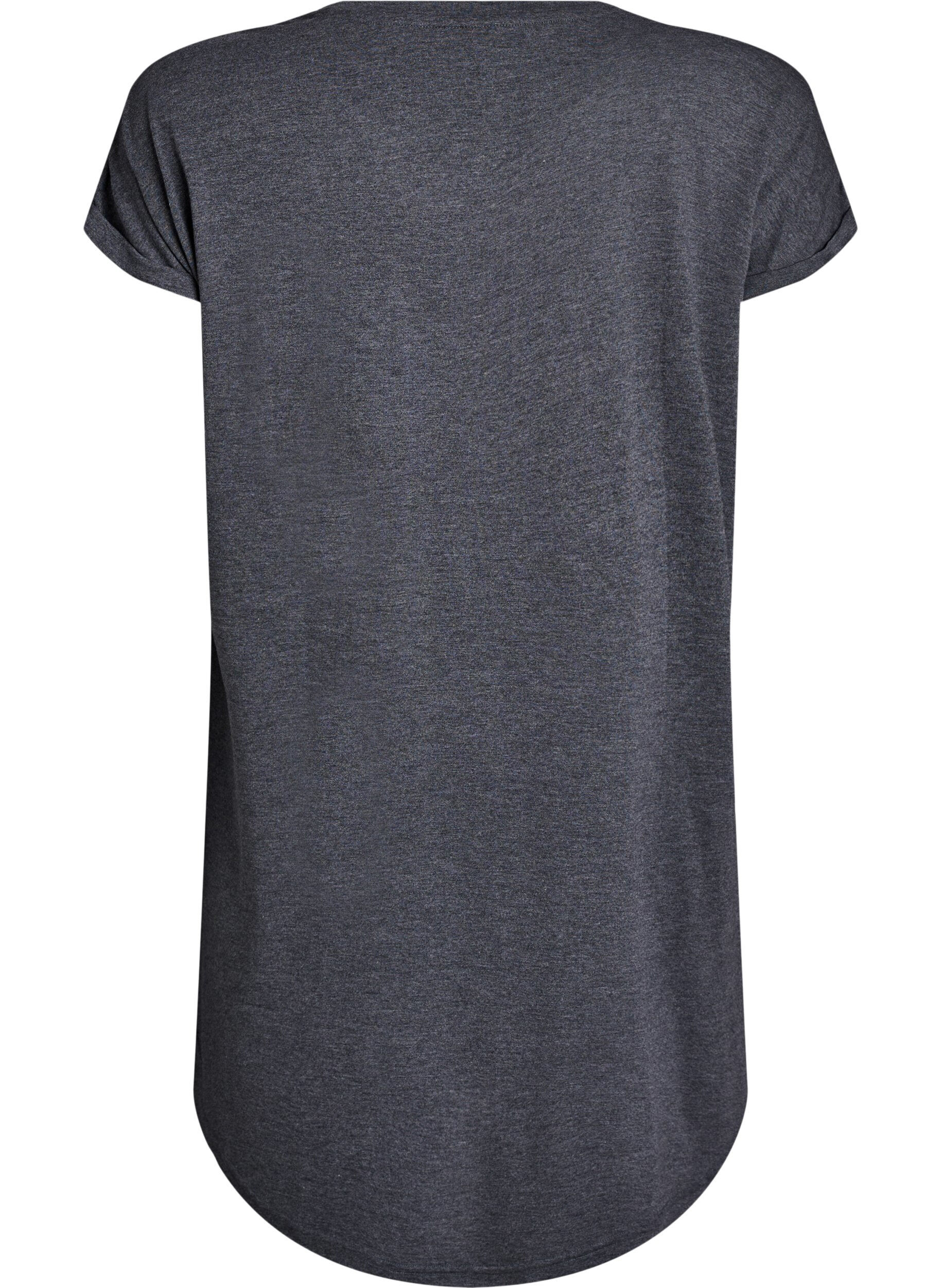 Zizzi Kort&aelig;rmet natkjole med tekstprint, Sort, Packshot image number 1